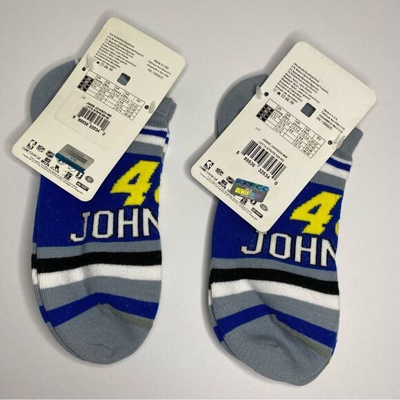 For Bare Feet Jimmie Johnson #48 Blue Yellow Stripe Ankle Socks M 6-11 W 5-10 M - Picture 7 of 10